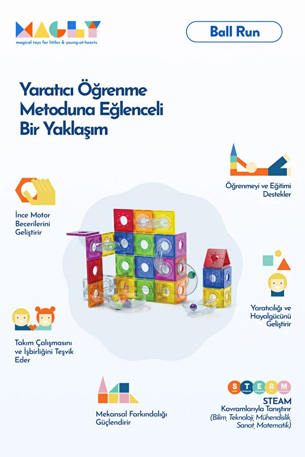 Ball Run Parkur Oyunu – Çocuklar İçin Renkli 3 Boyutlu 101 Parça Yapı Seti - Manyetikler ve Yollar